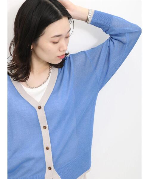 Samansa Mos2 blue（サマンサモスモスブルー）の「ラメニットカーディガン（カーディガン/ボレロ・レディース・キナリ/ブルー/チャコールグレー・F）」の10枚目の写真