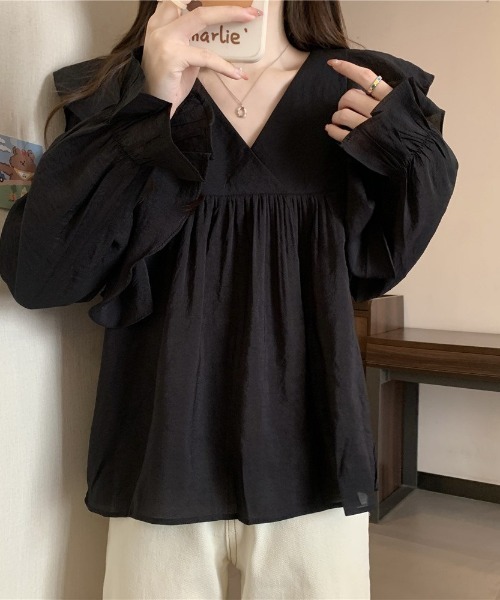 ｔｏｌｅｎｅ（トレネ）の「エアリーフリルフロントクロスブラウス（シャツ/ブラウス・レディース・ブラック/ホワイト・FREE）」の14枚目の写真