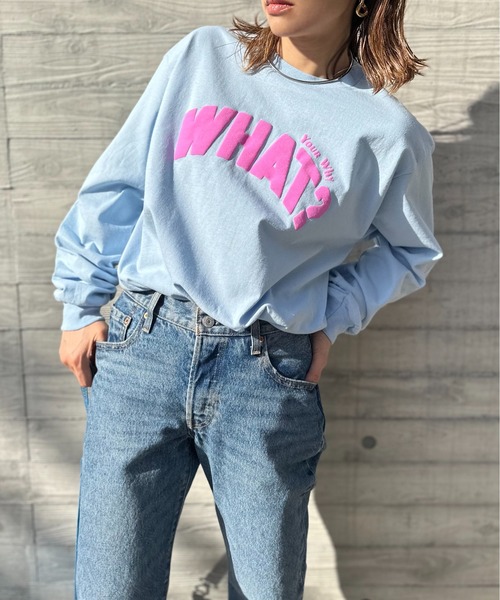 発泡ロゴロンT mi via loca（ミヴィアロカ）の「GILDAN 発泡プリント WHAT