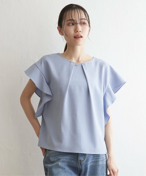 IKKA LOUNGE(イッカラウンジ)の「麻調バー付きブラウス(シャツ/ブラウス・レディース・ベージュ/ネイビー/ブルー系その他/キャメル・M/L/S)」の3枚目の写真