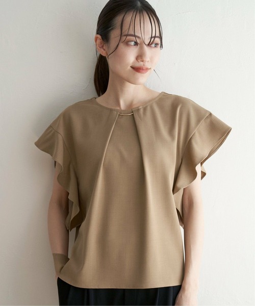 IKKA LOUNGE(イッカラウンジ)の「麻調バー付きブラウス(シャツ/ブラウス・レディース・ベージュ/ネイビー/ブルー系その他/キャメル・M/L/S)」の16枚目の写真
