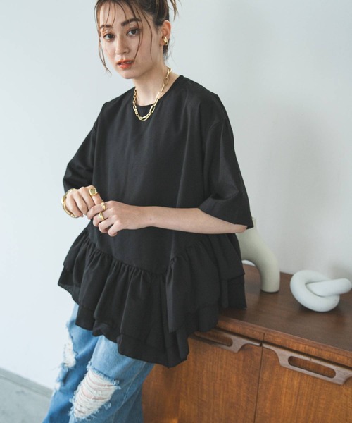 bohmal(ボマール)の「ブロードペプラムハーフスリーブブラウス(Tシャツ/カットソー・レディース・ブラック/ホワイト・MEDIUM)」の21枚目の写真