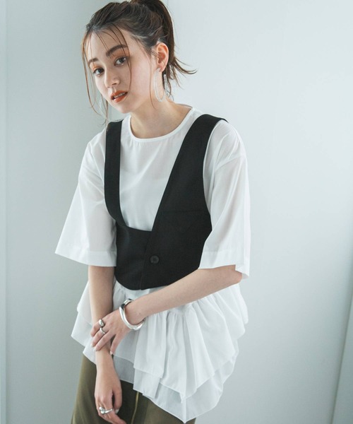 bohmal(ボマール)の「ブロードペプラムハーフスリーブブラウス(Tシャツ/カットソー・レディース・ブラック/ホワイト・MEDIUM)」の17枚目の写真