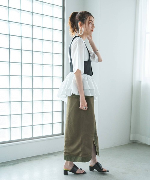 bohmal(ボマール)の「ブロードペプラムハーフスリーブブラウス(Tシャツ/カットソー・レディース・ブラック/ホワイト・MEDIUM)」の12枚目の写真