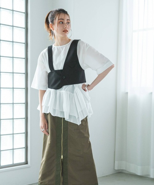 bohmal(ボマール)の「ブロードペプラムハーフスリーブブラウス(Tシャツ/カットソー・レディース・ブラック/ホワイト・MEDIUM)」の4枚目の写真