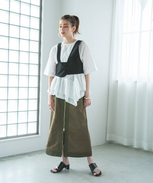 bohmal(ボマール)の「ブロードペプラムハーフスリーブブラウス(Tシャツ/カットソー・レディース・ブラック/ホワイト・MEDIUM)」の15枚目の写真