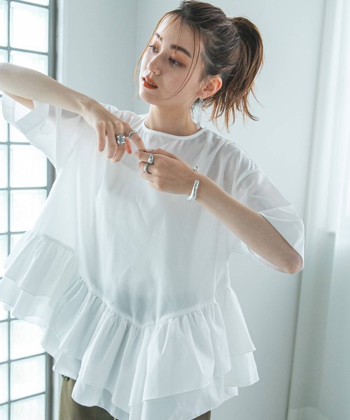 bohmal(ボマール)の「ブロードペプラムハーフスリーブブラウス(Tシャツ/カットソー・レディース・ブラック/ホワイト・MEDIUM)」の11枚目の写真