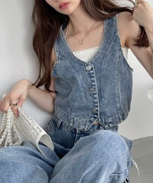 ヴィンテージライク クロップド デニム ベスト