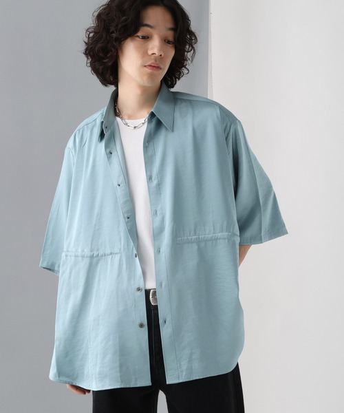 HARE（ハレ）の「ドロストデザインサテンシャツ(HARE)（シャツ/ブラウス・メンズ・ブルー/グレー/ブラック・FREE）」の3枚目の写真