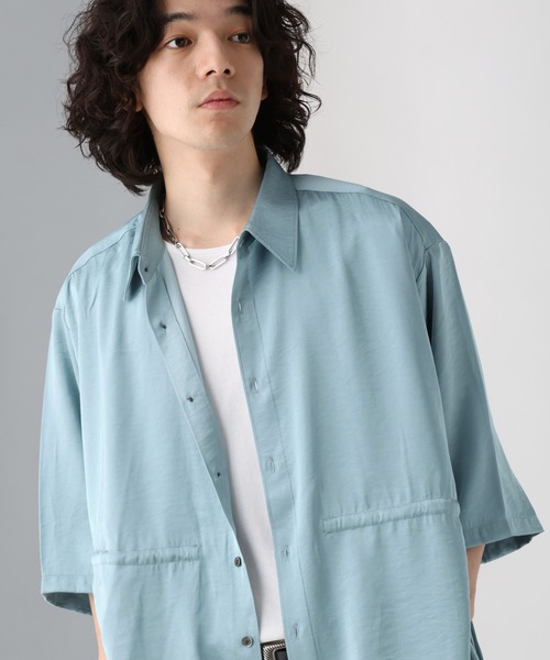 HARE（ハレ）の「ドロストデザインサテンシャツ(HARE)（シャツ/ブラウス・メンズ・ブルー/グレー/ブラック・FREE）」の7枚目の写真