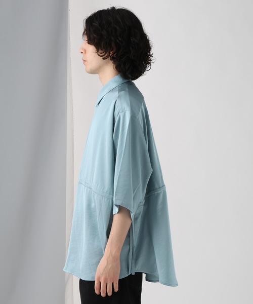 HARE（ハレ）の「ドロストデザインサテンシャツ(HARE)（シャツ/ブラウス・メンズ・ブルー/グレー/ブラック・FREE）」の12枚目の写真