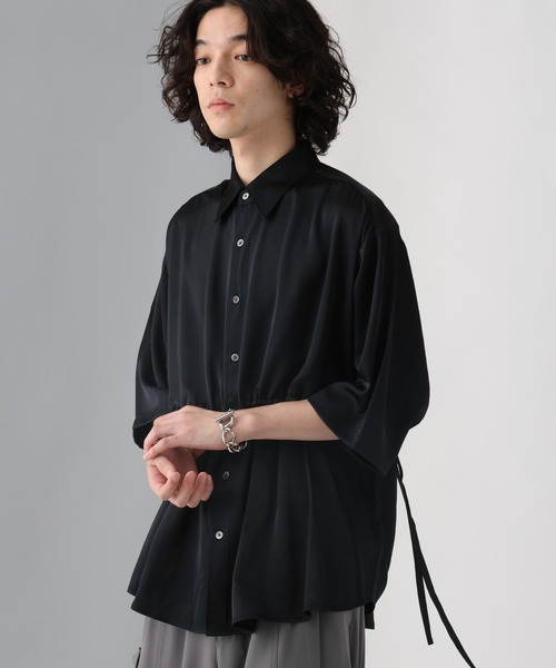 HARE（ハレ）の「ドロストデザインサテンシャツ(HARE)（シャツ/ブラウス・メンズ・ブルー/グレー/ブラック・FREE）」の4枚目の写真