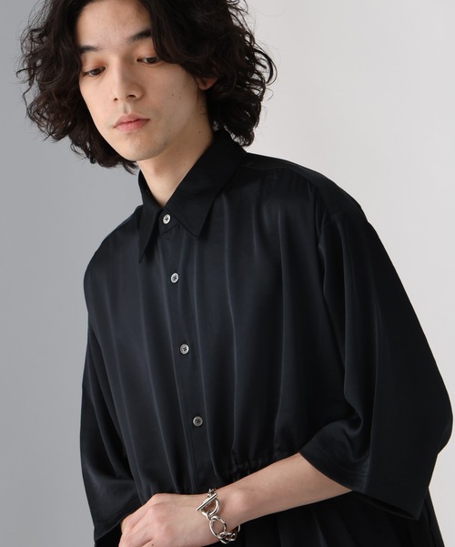 HARE（ハレ）の「ドロストデザインサテンシャツ(HARE)（シャツ/ブラウス・メンズ・ブルー/グレー/ブラック・FREE）」の5枚目の写真