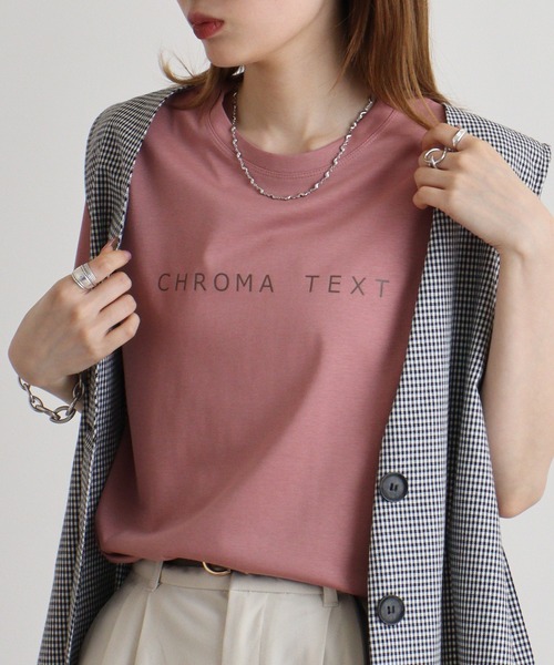 EGLANTINE（エグランティーヌ）の「EGLANTINE シンプルロゴＴシャツ（Tシャツ/カットソー・レディース・サーモンピンク/ライム/グリーン/オフホワイト/ブラック/ロイヤルブルー・40）」の6枚目の写真