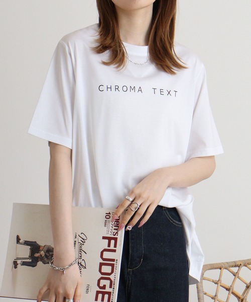 EGLANTINE（エグランティーヌ）の「EGLANTINE シンプルロゴＴシャツ（Tシャツ/カットソー・レディース・サーモンピンク/ライム/グリーン/オフホワイト/ブラック/ロイヤルブルー・40）」の8枚目の写真