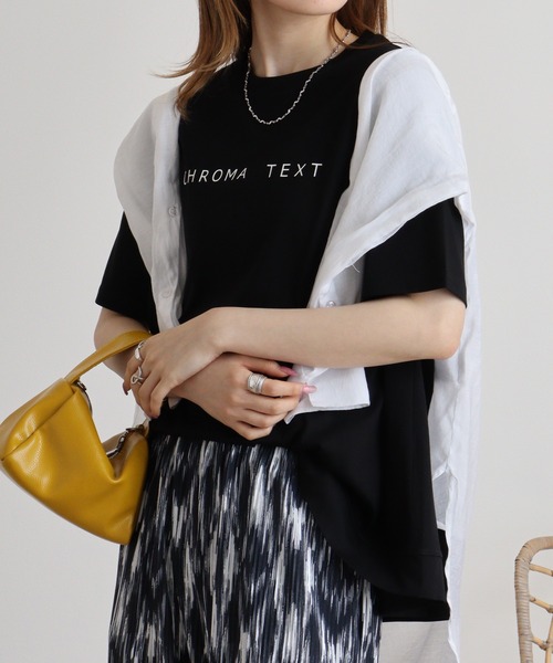 EGLANTINE（エグランティーヌ）の「EGLANTINE シンプルロゴＴシャツ（Tシャツ/カットソー・レディース・サーモンピンク/ライム/グリーン/オフホワイト/ブラック/ロイヤルブルー・40）」の14枚目の写真