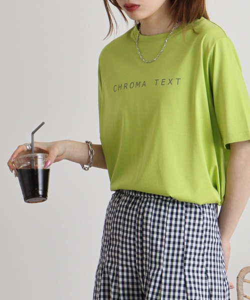 EGLANTINE（エグランティーヌ）の「EGLANTINE シンプルロゴＴシャツ（Tシャツ/カットソー・レディース・サーモンピンク/ライム/グリーン/オフホワイト/ブラック/ロイヤルブルー・40）」の19枚目の写真