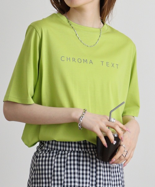 EGLANTINE（エグランティーヌ）の「EGLANTINE シンプルロゴＴシャツ（Tシャツ/カットソー・レディース・サーモンピンク/ライム/グリーン/オフホワイト/ブラック/ロイヤルブルー・40）」の17枚目の写真