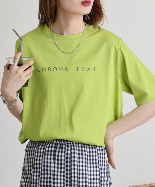 EGLANTINE（エグランティーヌ）の「EGLANTINE シンプルロゴＴシャツ（Tシャツ/カットソー・レディース・サーモンピンク/ライム/グリーン/オフホワイト/ブラック/ロイヤルブルー・40）」の18枚目の写真