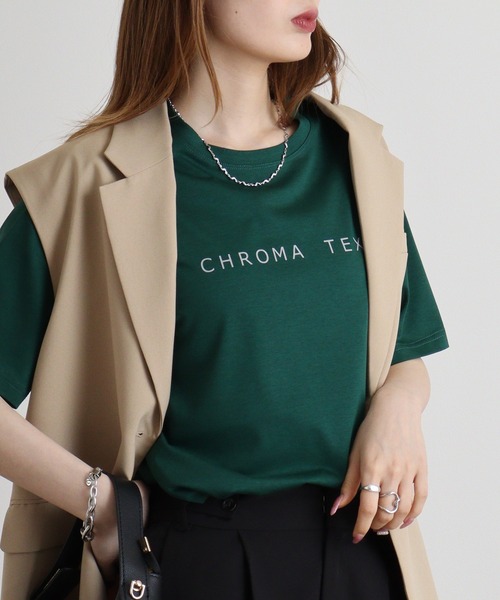 EGLANTINE（エグランティーヌ）の「EGLANTINE シンプルロゴＴシャツ（Tシャツ/カットソー・レディース・サーモンピンク/ライム/グリーン/オフホワイト/ブラック/ロイヤルブルー・40）」の22枚目の写真