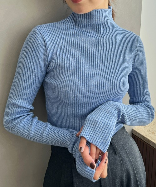Olu.（オルドット）の「ラメハイネックリブニット（ニット/セーター・レディース・ブラック/アイボリー/ブルー/レッド・FREE）」の3枚目の写真