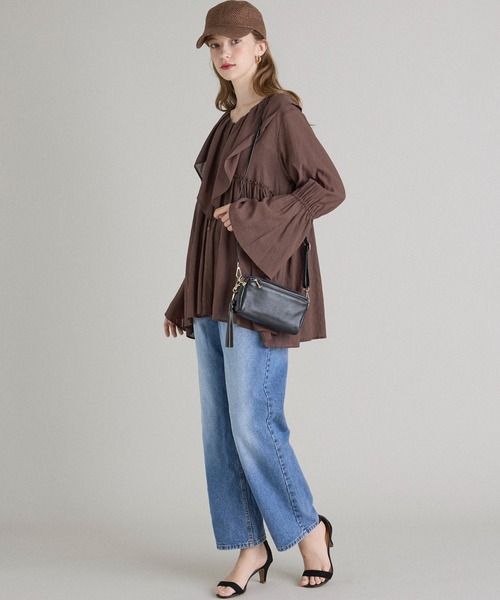 INED CLARO（イネドクラロ）の「TR強撚気流染め フリルブラウス（シャツ/ブラウス・レディース・ブラウン/アイボリー・フリー）」の10枚目の写真