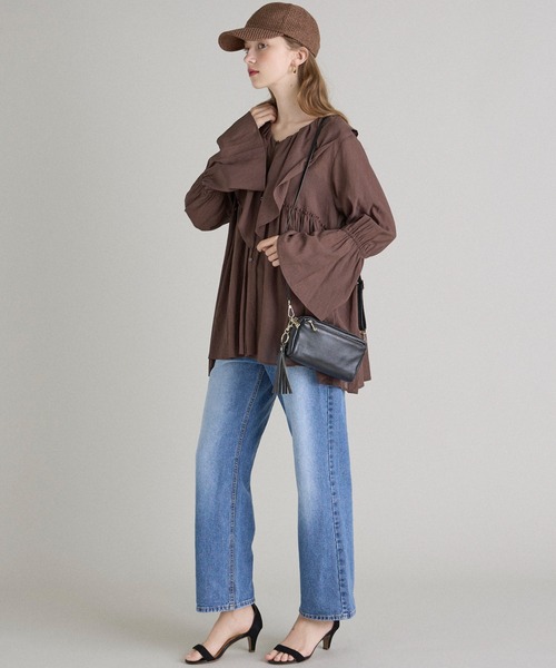 INED CLARO（イネドクラロ）の「TR強撚気流染め フリルブラウス（シャツ/ブラウス・レディース・ブラウン/アイボリー・フリー）」の11枚目の写真