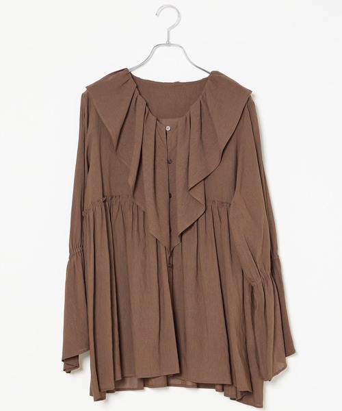 INED CLARO（イネドクラロ）の「TR強撚気流染め フリルブラウス（シャツ/ブラウス・レディース・ブラウン/アイボリー・フリー）」の12枚目の写真