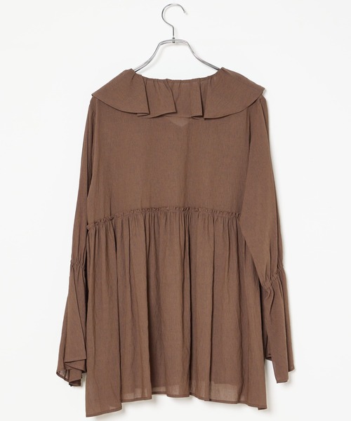 INED CLARO（イネドクラロ）の「TR強撚気流染め フリルブラウス（シャツ/ブラウス・レディース・ブラウン/アイボリー・フリー）」の13枚目の写真