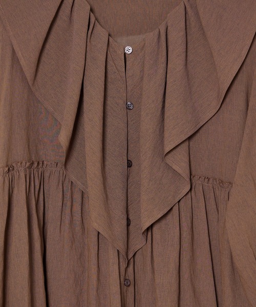 INED CLARO（イネドクラロ）の「TR強撚気流染め フリルブラウス（シャツ/ブラウス・レディース・ブラウン/アイボリー・フリー）」の14枚目の写真