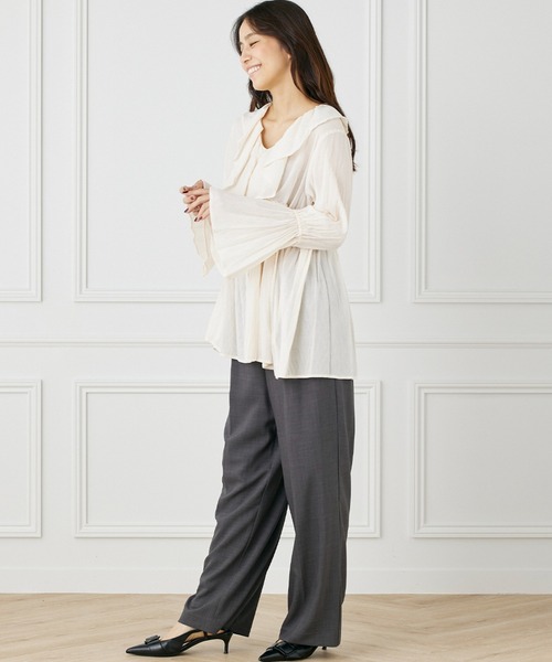 INED CLARO（イネドクラロ）の「TR強撚気流染め フリルブラウス（シャツ/ブラウス・レディース・ブラウン/アイボリー・フリー）」の17枚目の写真