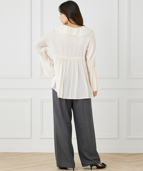 INED CLARO（イネドクラロ）の「TR強撚気流染め フリルブラウス（シャツ/ブラウス・レディース・ブラウン/アイボリー・フリー）」の19枚目の写真