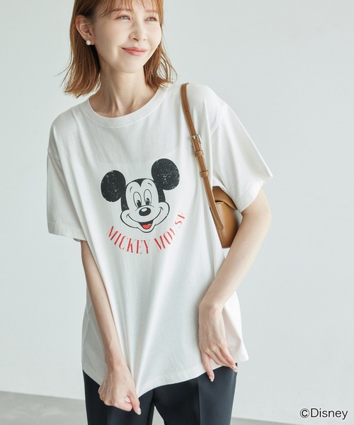MICKEY MOUSE(ミッキーマウス)の「MICKEY MOUSE/プリントTシャツ(Tシャツ/カットソー・レディース・ブラック/ホワイト・38)」の1枚目の写真