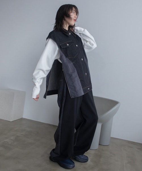 希少vintagegoaゴアダメージデニムベスト 4size 】ヘビークラッシュサイドダメージブラックヴィンテージ