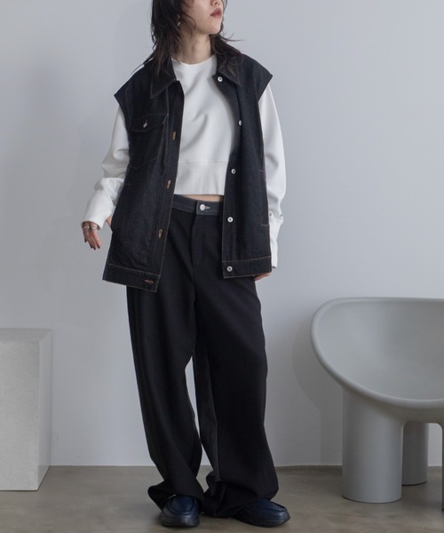 VACANCY（ヴァカンシー）の「サイドZIP配色デニムベスト（デニムジャケット・レディース・ブルー/ブラック・FREE）」の10枚目の写真