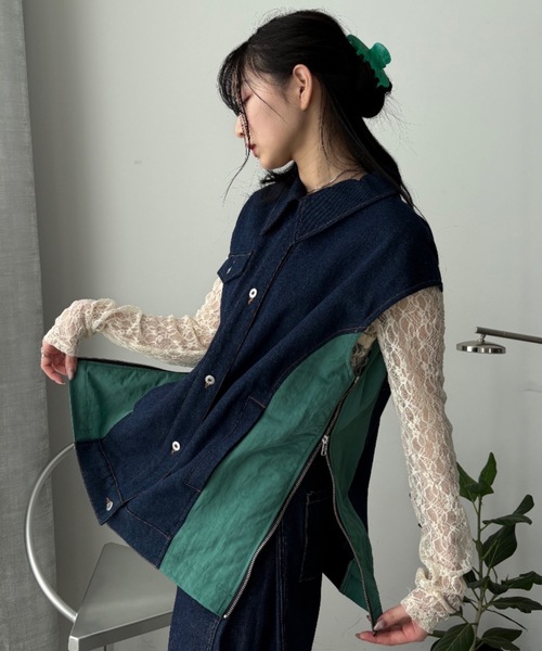 VACANCY ZIPバイカラーデニムジャケット ブルー VACANCY（ヴァカンシー）の「ZIPバイカラーデニムジャケット