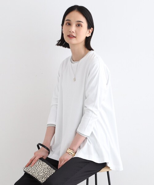 【セール】【洗える／キレイめ/日本製】バックフレア ロングTシャツ（Tシャツ/カットソー）｜INDIVI（インディヴィ）