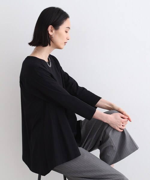 【セール】【洗える／キレイめ/日本製】バックフレア ロングTシャツ（Tシャツ/カットソー）｜INDIVI（インディヴィ）