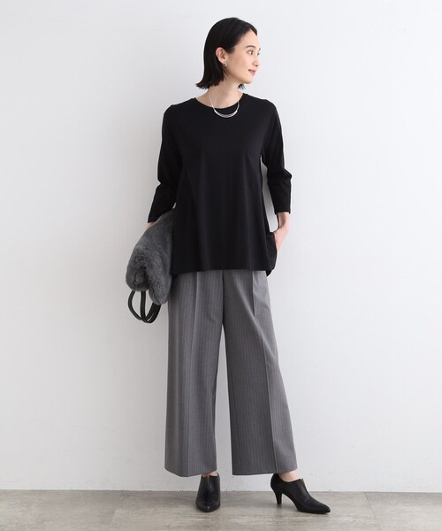 【セール】【洗える／キレイめ/日本製】バックフレア ロングTシャツ（Tシャツ/カットソー）｜INDIVI（インディヴィ）