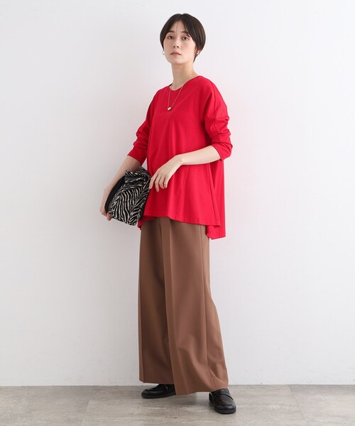 【セール】【洗える／キレイめ/日本製】バックフレア ロングTシャツ（Tシャツ/カットソー）｜INDIVI（インディヴィ）