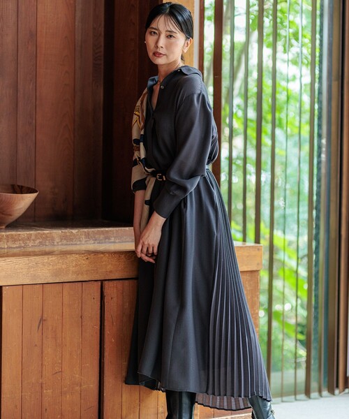 23区 ウールシャツワンピース ポリエステルウール シャツワンピース