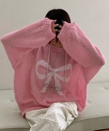 レザレクション　ウィメンズ ロゴモノグラムニットプルオーバー ピンク ニット/セーター（ピンク/桃色系・前面プリント）ファッション