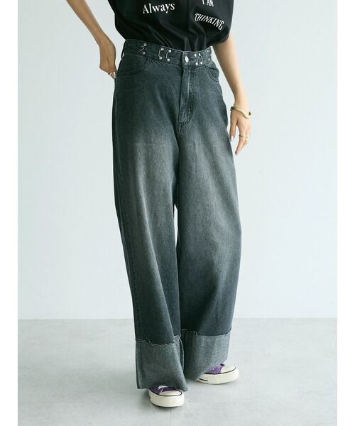 CRAFT STANDARD BOUTIQUE(クラフトスタンダードブティック)の「デニムロールUPワイドストレートパンツ(デニムパンツ・レディース・インディゴブルー/ナチュラル/ブラック・L/M)」の10枚目の写真