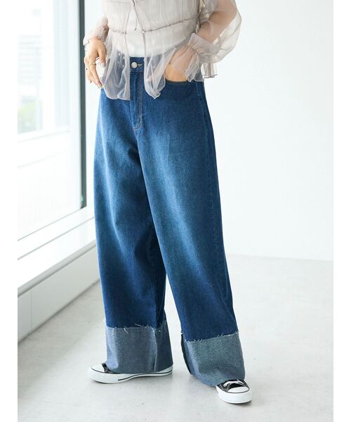 CRAFT STANDARD BOUTIQUE(クラフトスタンダードブティック)の「デニムロールUPワイドストレートパンツ(デニムパンツ・レディース・インディゴブルー/ナチュラル/ブラック・L/M)」の16枚目の写真