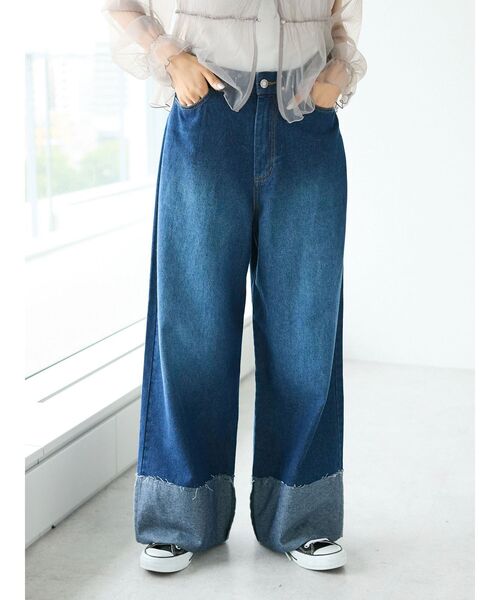 CRAFT STANDARD BOUTIQUE(クラフトスタンダードブティック)の「デニムロールUPワイドストレートパンツ(デニムパンツ・レディース・インディゴブルー/ナチュラル/ブラック・L/M)」の15枚目の写真