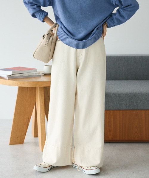 CRAFT STANDARD BOUTIQUE(クラフトスタンダードブティック)の「デニムロールUPワイドストレートパンツ(デニムパンツ・レディース・インディゴブルー/ナチュラル/ブラック・L/M)」の3枚目の写真