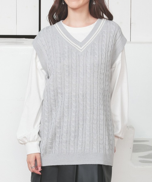 Honeys（ハニーズ）の「ライン入りベスト（ベスト・レディース・ネイビー/ベージュ/アイボリー/杢グレー・S/M/L）」の3枚目の写真