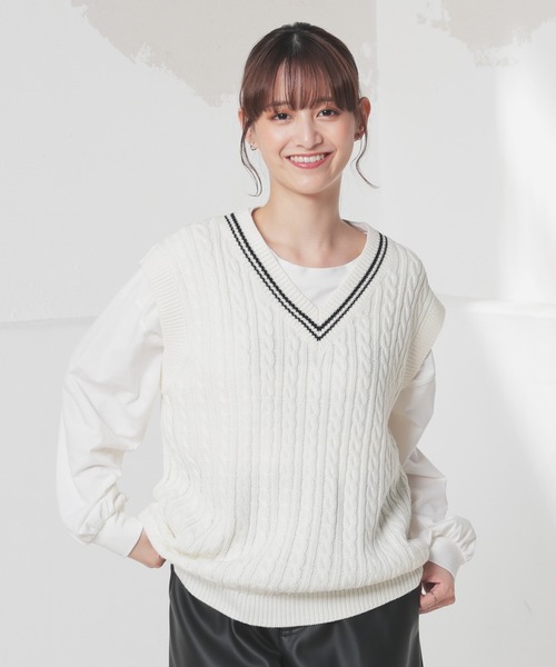 Honeys（ハニーズ）の「ライン入りベスト（ベスト・レディース・ネイビー/ベージュ/アイボリー/杢グレー・S/M/L）」の6枚目の写真