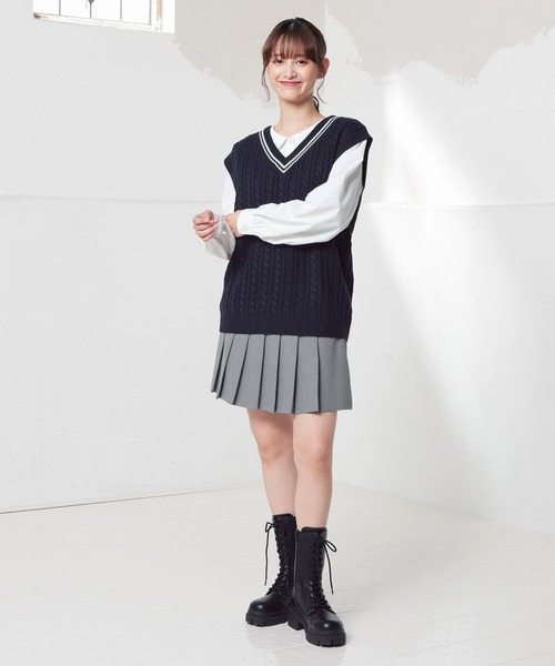 Honeys（ハニーズ）の「ライン入りベスト（ベスト・レディース・ネイビー/ベージュ/アイボリー/杢グレー・S/M/L）」の7枚目の写真