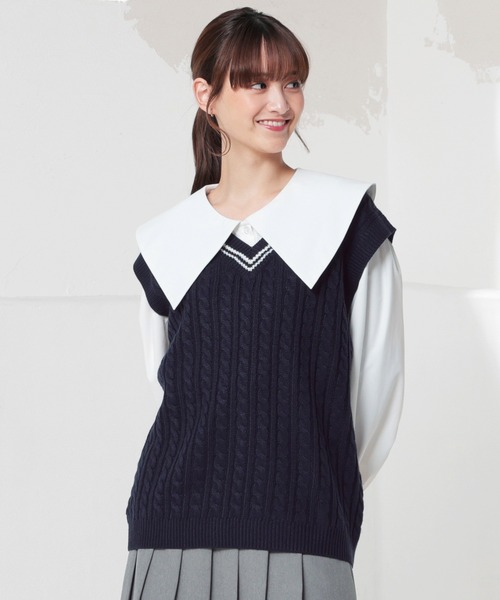 Honeys（ハニーズ）の「ライン入りベスト（ベスト・レディース・ネイビー/ベージュ/アイボリー/杢グレー・S/M/L）」の8枚目の写真